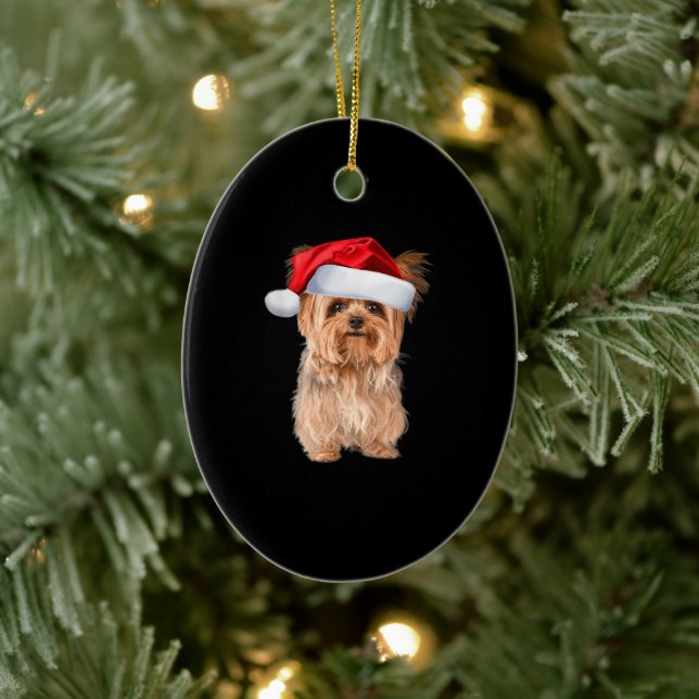 Cute Yorkshire Terrier Santa Puppy jul Julgransprydnad Keramik (Träd)