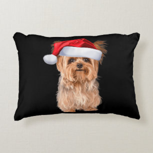 Cute Yorkshire Terrier Santa Puppy jul Prydnadskudde