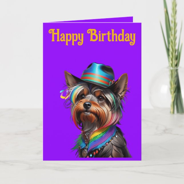 Cute Yorkshire Terrier Wearing a Hat Kort (Framsida)