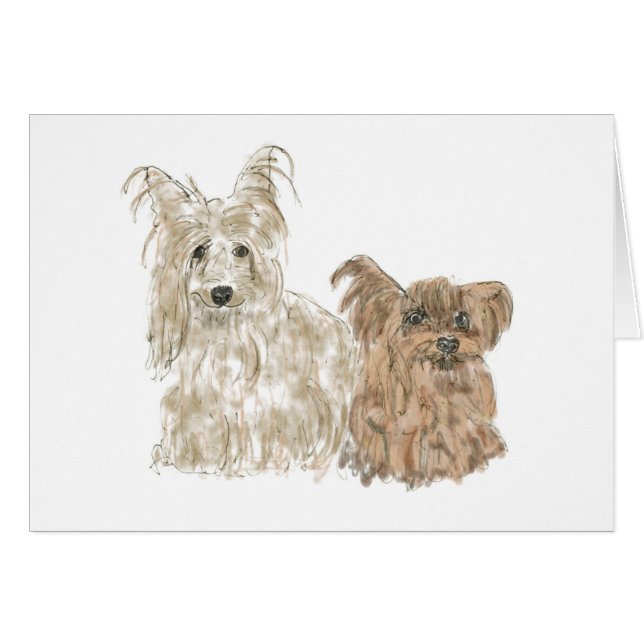 Cute Yorkshire Terriers Funny Yorkies Animal Art Hälsningskort (Framsidan Horizontal)