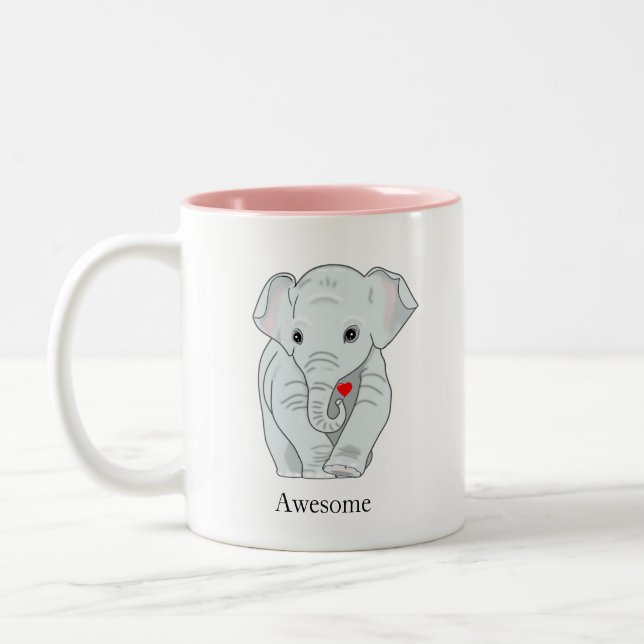 Cute Young Elephant Holding a Heart Två-Tonad Mugg (Vänster)
