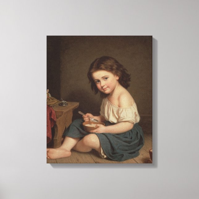 Cute Young Girl Eating Breakfast (Vintage Art) Canvastryck (Framsida)
