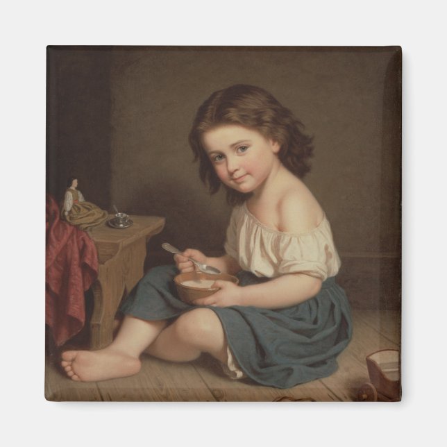 Cute Young Girl Eating Breakfast (Vintage Art) Magnet (Framsidan)