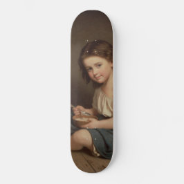 Cute Young Girl Eating Breakfast (Vintage Art) Mini Skateboard Bräda 18,5 Cm