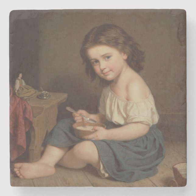 Cute Young Girl Eating Breakfast (Vintage Art) Stenunderlägg (Framsidan)