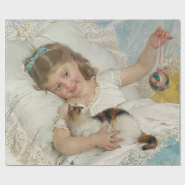 Cute Young Girl leker med sitt sällskapsdjur (Muni Presentpapper (Platt)