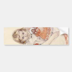 Cute Young Girl with a Doll (Barndomskonst) Bildekal