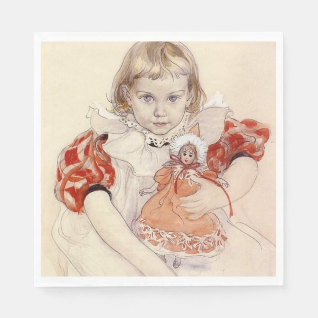 Cute Young Girl with a Doll (Barndomskonst) Pappersservett (Framsidan)
