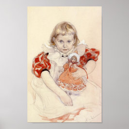 Cute Young Girl with a Doll (Barndomskonst) Poster