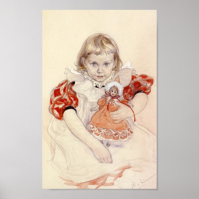 Cute Young Girl with a Doll (Barndomskonst) Poster (Framsidan)