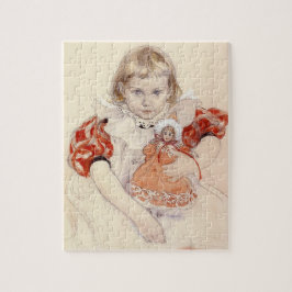 Cute Young Girl with a Doll (Barndomskonst) Pussel