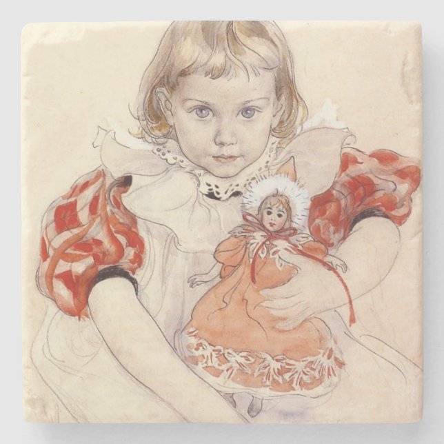 Cute Young Girl with a Doll (Barndomskonst) Stenunderlägg (Framsidan)