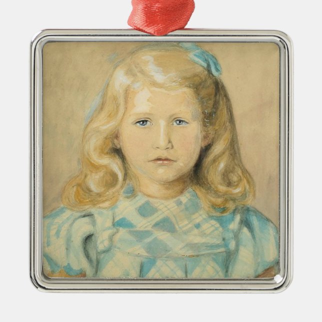 Cute Young Girl with Blonde Hair Julgransprydnad Metall (Framsidan)
