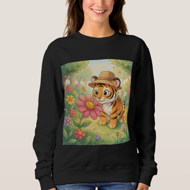 Cute young tiger with hat in garden t shirt (Framsida)