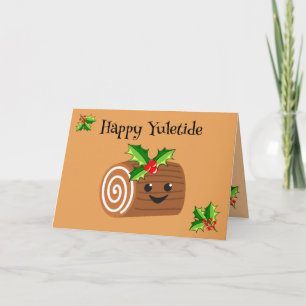 Cute Yule Log Yuletide Kort
