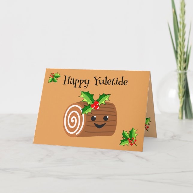 Cute Yule Log Yuletide Kort (Framsida)