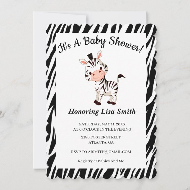 Cute Zebra Animal Print Baby Shower Inbjudningar (Framsida)