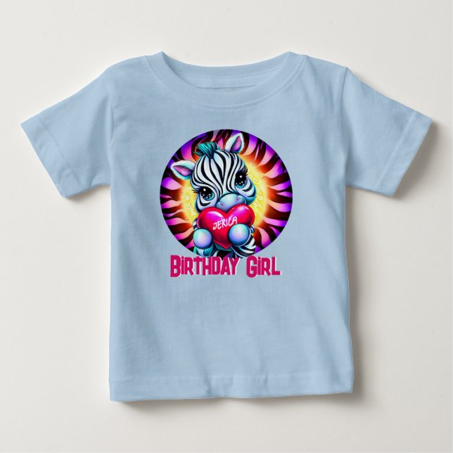 Cute Zebra Birthday Girl T Shirt (Framsida)