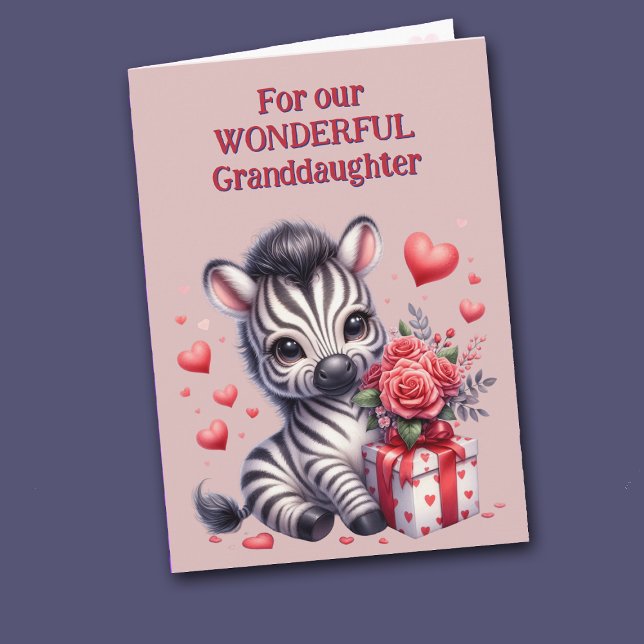 Cute Zebra Blommigt Gift Granddottine Valentine Helgkort (Skapare uppladdad)
