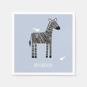 Cute Zebra Blue Party Napkins Pappersservett