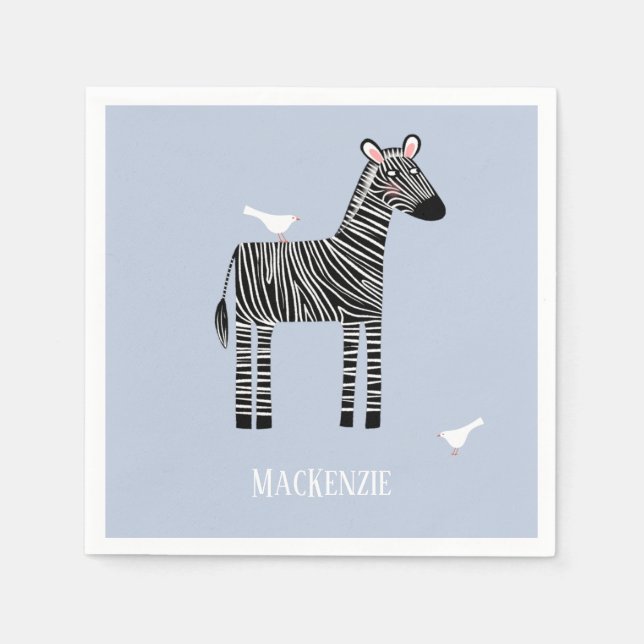 Cute Zebra Blue Party Napkins Pappersservett (Framsidan)