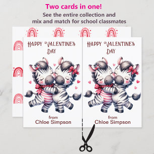 Cute Zebra Couple Barn Valentine Classroom Card Vykort