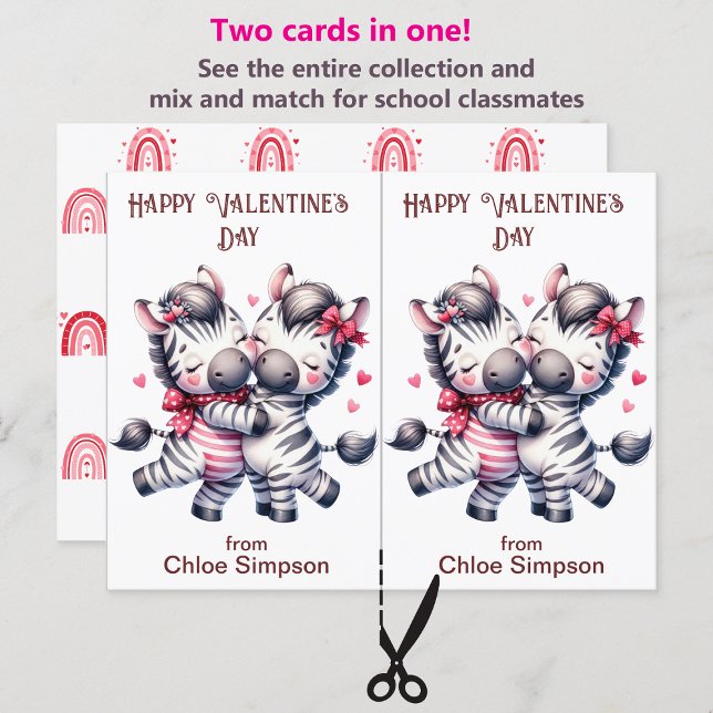 Cute Zebra Couple Barn Valentine Classroom Card Vykort (Skapare uppladdad)