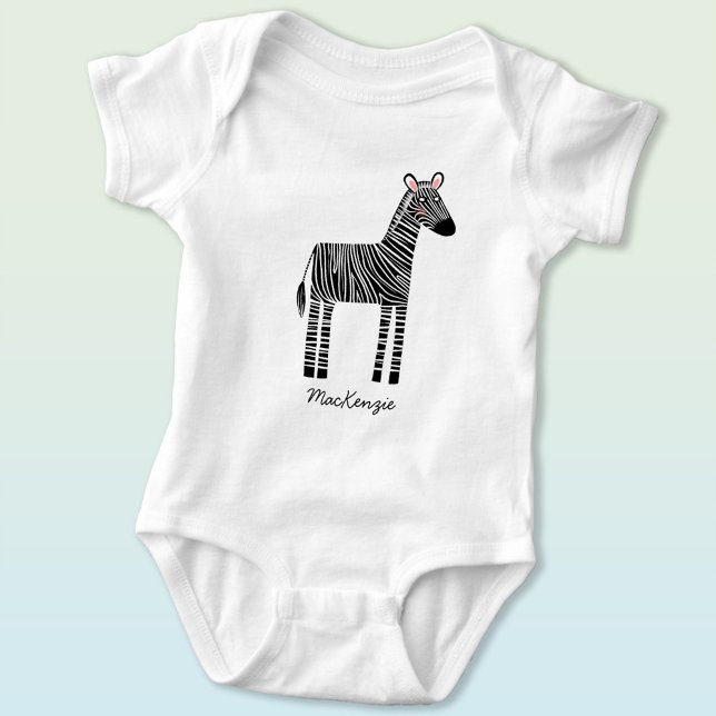 Cute Zebra Custom Name Personalized T Shirt (Fun personalized custom name zebra safari zoo animal baby bodysuit for a little boy or girl.)