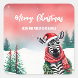 Cute Zebra-djurets vild jultomten party ungar Fyrkantigt Klistermärke