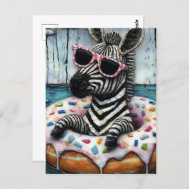 Cute Zebra Enjoys a Flyt Resa i Doughnut Vykort