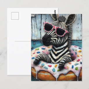 Cute Zebra Enjoys a Flyt Resa i Doughnut Vykort