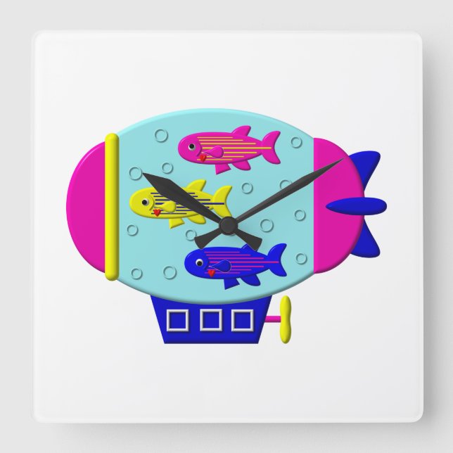 Cute Zebra Fish in a Zeppelin Fyrkantig Klocka (Framsida)