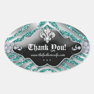 Cute Zebra Fleur de lis Glitter Teal Blue Ovalt Klistermärke
