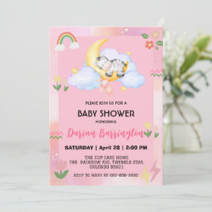 Cute zebra Flower balloon babyduschflickor party f Inbjudningar