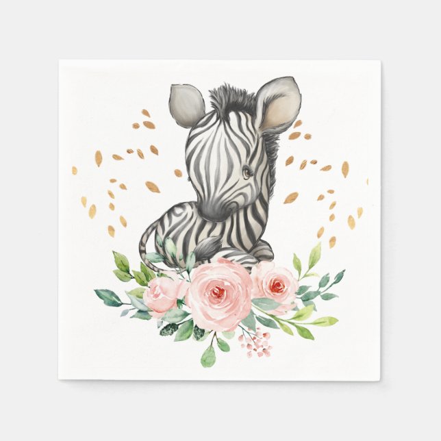 Cute Zebra Födelsedagsfest Baby Shower Napkins Pappersservett (Framsidan)