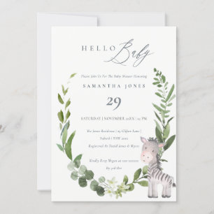 Cute Zebra Foliage Hej Baby Shower Inbjudan