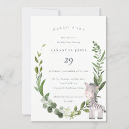 Cute Zebra Foliage Hej Baby Shower Inbjudan