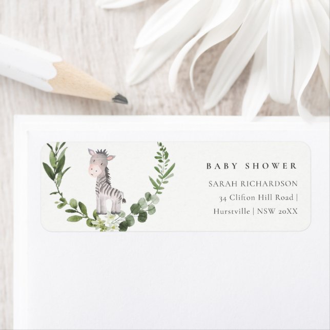 Cute Zebra Foliage Utandning Babykläder Adress Returadress Etikett (Insitu)