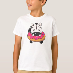 Cute Zebra Funny Animals in Donut Rosa T Shirt