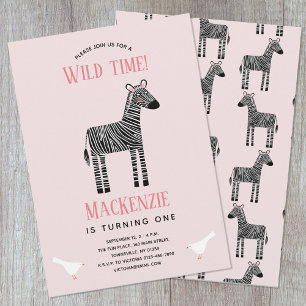 Cute Zebra Girl 1:a födelsedagsinbjudan Inbjudningar