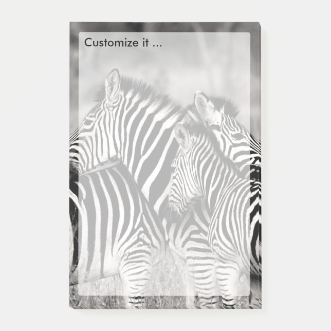 Cute Zebra Herd Natur Safari Black White Post-it Block (Framsida)