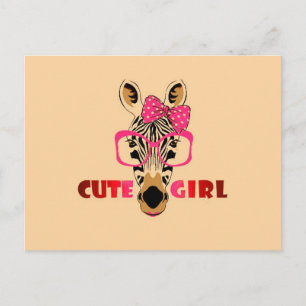 Cute Zebra känner en cute Girl; Tecknad & Slogan Vykort