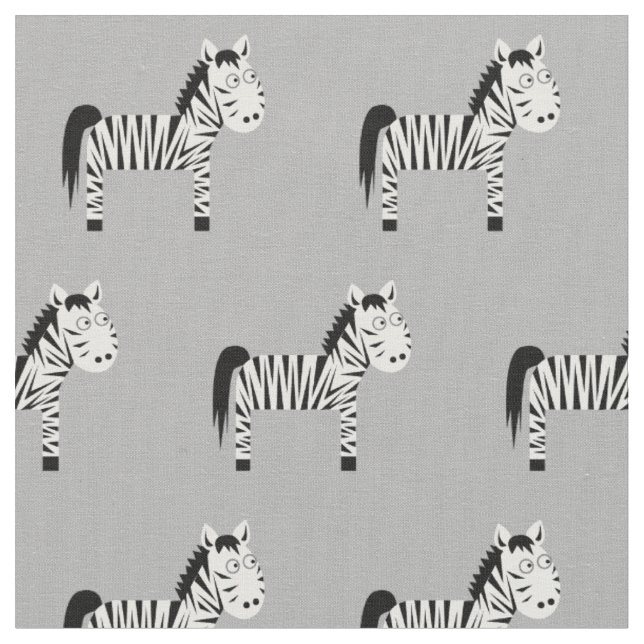 Cute Zebra Kid Baby Nursery Grått Tyg (Närbild)