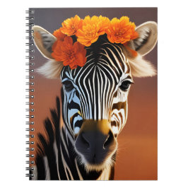 Cute Zebra med Orange Flowers Anteckningsbok