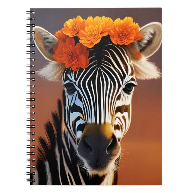 Cute Zebra med Orange Flowers Anteckningsbok (Framsidan)