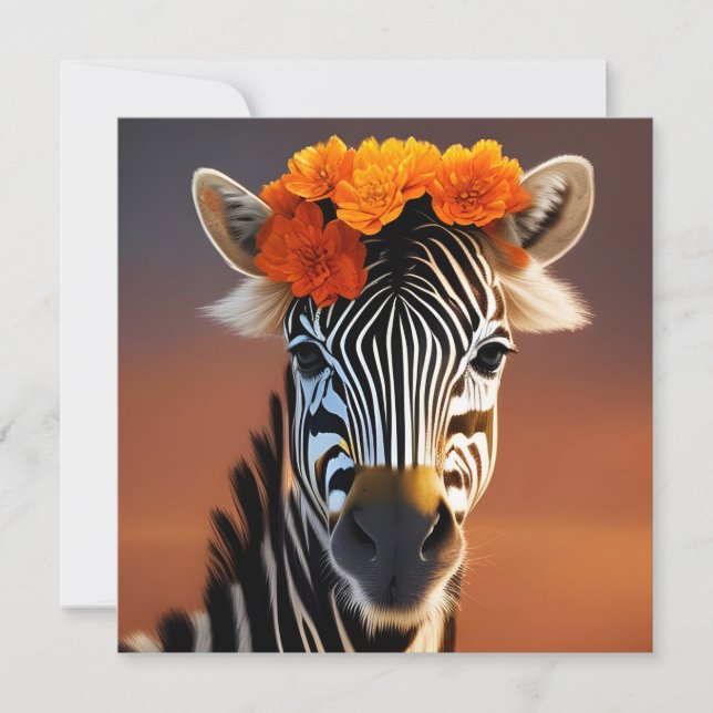 Cute Zebra med Orange Flowers Kort (Framsida)