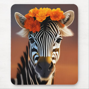 Cute Zebra med Orange Flowers Musmatta
