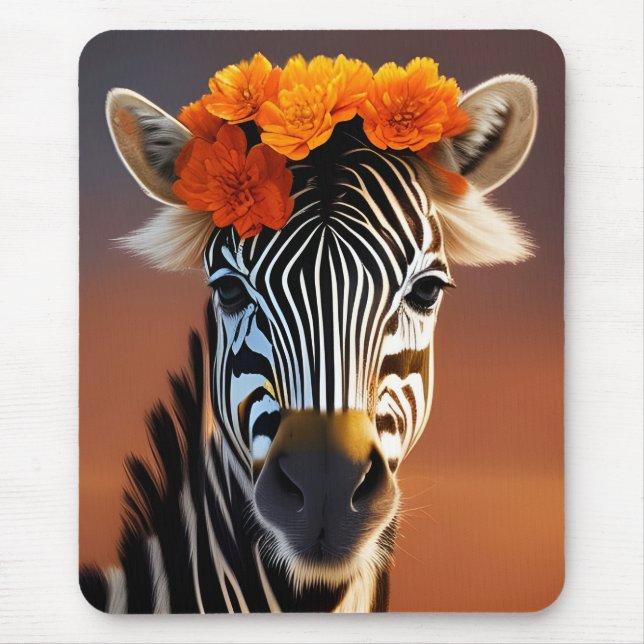 Cute Zebra med Orange Flowers Musmatta (Framsidan)