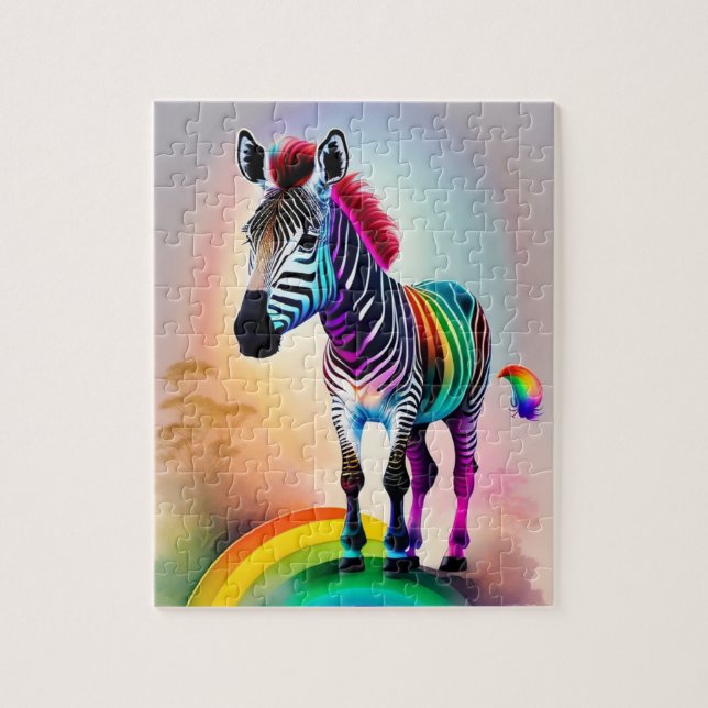 Cute Zebra med Rainbow Färg, Zebra Pussel (Vertikal)