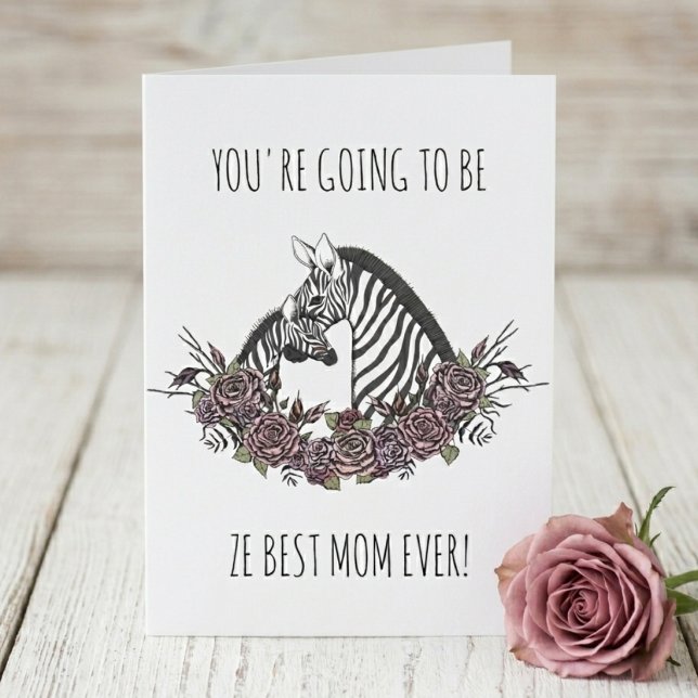 Cute Zebra Mom-to-Be Congratulations Pregnancy Kort (Cute Safari Wild Zebra Mommy and Baby Best Mom Ever Congratulations Pregnancy Card. Zebra Print Back)
